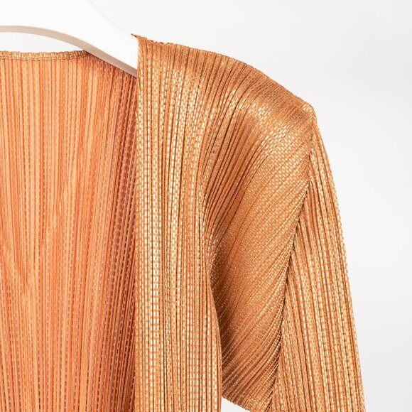 Pleats Please Issey Miyake Terracotta Metallic-Pattern Open-Front Cardigan - Picture 4 of 8